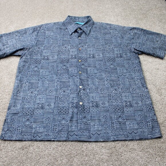 Tori Richard Shirt Men Large Blue Geometric 100% Cotton Lawn Short Sleeve Button - Picture 2 of 13